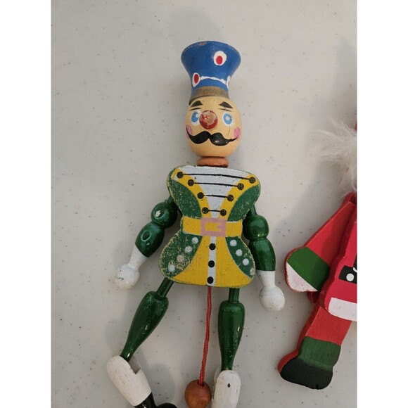 2 Vintage M. Gschnitzer Austrian Wooden Pull String Jointed Nutcracker Santa - Picture 3 of 9